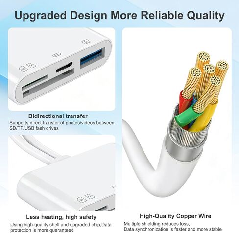 قارئ بطاقات الذاكرة 4 في 1، قارئ بطاقات SD لأجهزة iPhone وiPad وقارئ بطاقات SD وقارئ بطاقات USB C&Lightning ثنائي المنافذ وقارئ بطاقات Micro SD، وقارئ بطاقات الذاكرة لمحول الكاميرا، ودعم SD وMicro SD والتوصيل والتشغيل in Saudi Arabia
