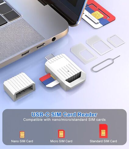 قارئ بطاقة SIM USB-C - يتضمن مجموعة محولات بطاقة SIM القياسية/الميكرو/نانو ودبوس إخراج - محول بطاقة SIM USB C إلى Sim للنسخ الاحتياطي وتحرير وإضافة الرسائل/جهات الاتصال وقراءتها - محولات SIM لنظام التشغيل Windows in Saudi Arabia