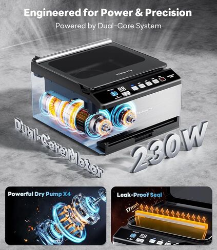 DualCore CVS101 Chamber Vacuum Sealer للسوائل والفيديو، مناطق فراغ مزدوجة 6 لتر ومشبك حقيبة عريض جدًا، مضخة جافة ثنائية النواة بقدرة 230 وات × 4، آلة تغليف المواد الغذائية من الدرجة التجارية للاستخدام المنزلي in Kuwait