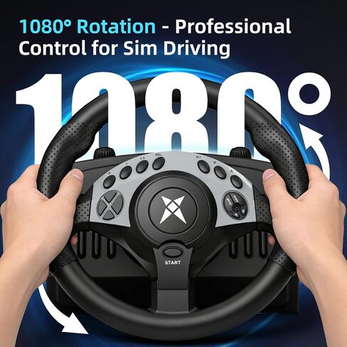 عجلة سباق PC مع دواسات ومحول H - 1080 درجة 28 سم 11 بوصة عجلة قيادة ألعاب حثية مغناطيسية كبيرة لـ Euro Truck Simulator 2، American Truck Sim، Farming Simulator، Windows 7/8/10/11 in Saudi Arabia