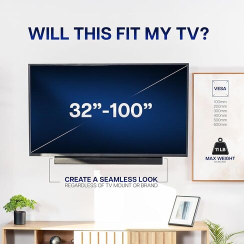 حامل تلفزيون VIVO Universal Soundbar لشاشات من 32 إلى 100 بوصة، تعديل الارتفاع والعمق، نطاق VESA واسع، أسود، Mount-ASM1 in Saudi Arabia