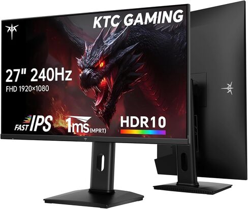 شاشة ألعاب KTC مقاس 27 بوصة 240 هرتز، شاشة كمبيوتر IPS سريعة FHD 1080 بكسل مع مزامنة تكيفية، HDR، ارتفاع محوري قابل للتعديل، حامل Vesa، HDMI/DP/USB، H27F7 in Kuwait