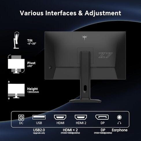 شاشة ألعاب KTC مقاس 27 بوصة 240 هرتز، شاشة كمبيوتر IPS سريعة FHD 1080 بكسل مع مزامنة تكيفية، HDR، ارتفاع محوري قابل للتعديل، حامل Vesa، HDMI/DP/USB، H27F7 in Kuwait
