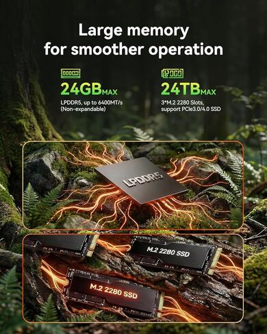 كمبيوتر مكتبي صغير AOOSTAR AMD Ryzen Pro 7 6850H كمبيوتر صغير| ذاكرة الوصول العشوائي LPDDR5 سعة 24 جيجابايت بسرعة 6400 ميجاهرتز بدون SSD | شبكة محلية مزدوجة 2.5 جيجا | عرض بأربع شاشات (HD/DP/USB4*2) | فتحات 3*م.2| بي تي 5.2 | كمبيوتر ألعاب صغير in Kuwait