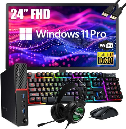 Lenovo ThinkCentre M700 Tiny Desktop PC with 24" FHD Monitor, Intel Quad Core i5-6500, 16GB DDR4 RAM 256GB SSD, 2 DisplayPort, Keyboard & Mouse, WiFi, Windows 11 Pro (Renewed) in Saudi Arabia