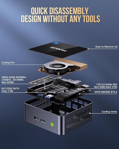 GMKtec كمبيوتر صغير Intel Core i7-1195G7 (يصل إلى 4.8 جيجا هرتز) 32 جيجا DDR4 1 تيرابايت SSD كمبيوتر مكتبي صغير WiFi 6، BT 5.2/ DP، HDMI/RJ45 2.5G/USB4.0 in Kuwait