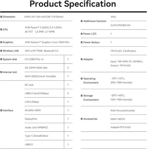 كمبيوتر صغير Beelink SER5 PRO، AMD Ryzen 5 5625U (6C/12T، حتى 4.3 جيجا هرتز)، 16 جيجا DDR4 500 جيجا SSD، كمبيوتر صغير يدعم 2.5G LAN/شاشة عرض ثلاثية/USB3.2/WiFi6/BT5.4 كمبيوتر مكتبي صغير للمنزل/المكتب in Saudi Arabia