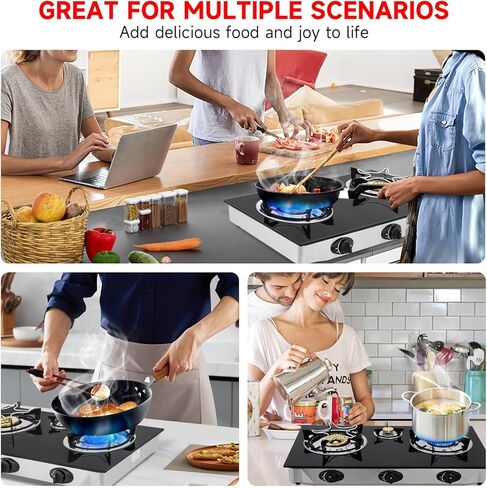 Propane Gas Cooktop,3 Burners Gas Stove portable, 0.28"Tempered Glass, Auto Ignition Camping 3 Burner LPG for RV,Apartments,Outdoor in Kuwait