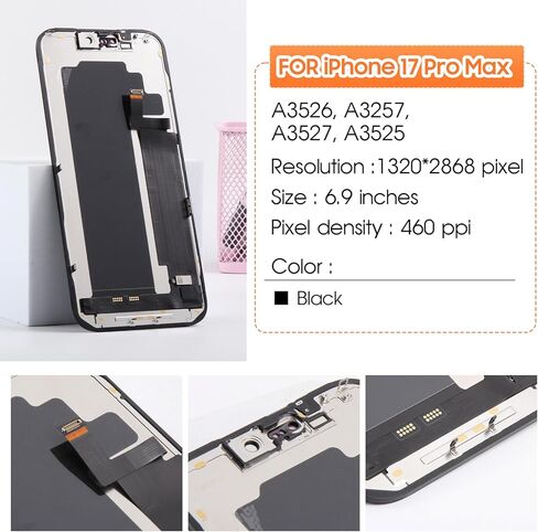 شاشة Incell لهاتف iPhone 17 Pro Max استبدال شاشة iPhone 17 Pro Max LCD A3526، A3257، A3527، A3525 أجزاء إصلاح مجموعة محول الأرقام بشاشة تعمل باللمس ثلاثية الأبعاد (أسود بدون إطار) in Saudi Arabia