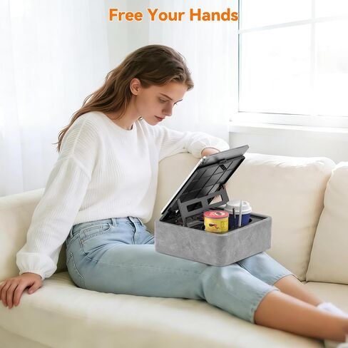 KDD 5 in 1 Tablet Pillow Holder, Foldable Book Stand for Reading with Storage Tray, Pen Slot and 2 Cup Holders, Adjustable iPad Stand for Lap, Bed, Desk and Couch Compatible with Tablet and Book in Saudi Arabia