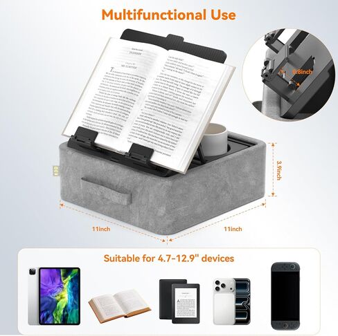 KDD 5 in 1 Tablet Pillow Holder, Foldable Book Stand for Reading with Storage Tray, Pen Slot and 2 Cup Holders, Adjustable iPad Stand for Lap, Bed, Desk and Couch Compatible with Tablet and Book in Saudi Arabia