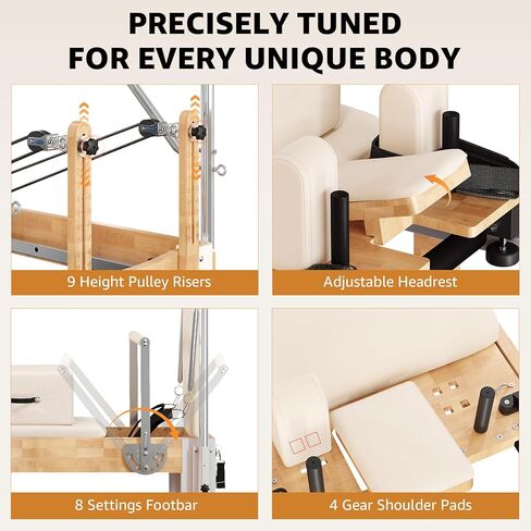 Professional Oak Wood Pilates Reformer Machine for Home Use & Studio, Pilates Equipment for Full Body Workout, Stability Training, Includes Jump Board, Sitting Box, and Accessories in Saudi Arabia