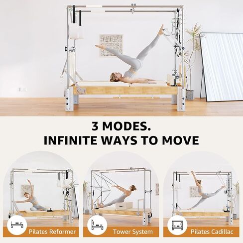 Professional Oak Wood Pilates Reformer Machine for Home Use & Studio, Pilates Equipment for Full Body Workout, Stability Training, Includes Jump Board, Sitting Box, and Accessories in Saudi Arabia