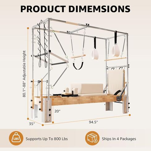 Professional Oak Wood Pilates Reformer Machine for Home Use & Studio, Pilates Equipment for Full Body Workout, Stability Training, Includes Jump Board, Sitting Box, and Accessories in Saudi Arabia