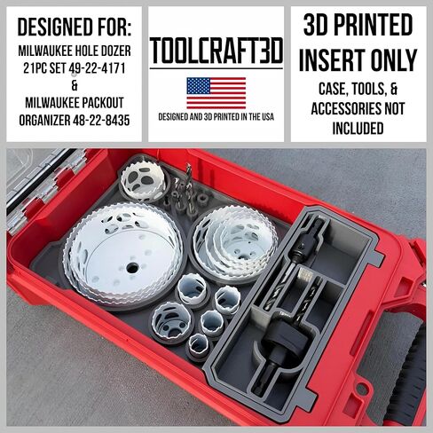 oolCraft3d Design 3d Printed Insert Designed for Milwaukee Packout Organizer and Hoze Dozer Hole Saw Bits (Gray, Fits 28pc set (49-22-4185)) in Saudi Arabia