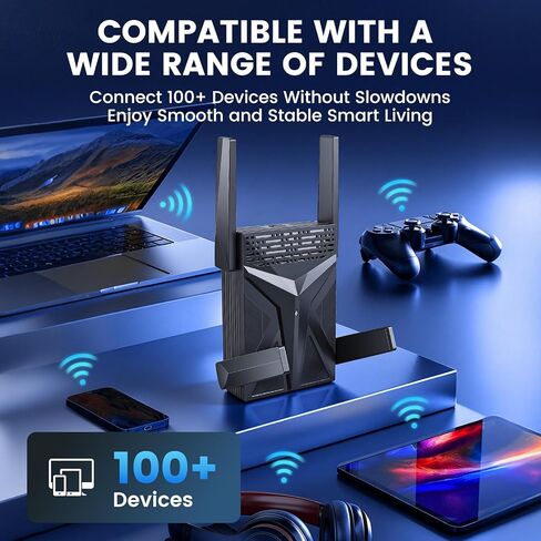 معزز إشارة موسع WiFi 6 للمنزل، مكرر لاسلكي ثنائي النطاق AX1800 مع منفذ إيثرنت، إعداد سهل، توافق عالمي، أمان متقدم، سرعة جيجابت للألعاب والبث in Kuwait