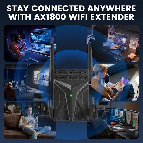 معزز إشارة موسع WiFi 6 للمنزل، مكرر لاسلكي ثنائي النطاق AX1800 مع منفذ إيثرنت، إعداد سهل، توافق عالمي، أمان متقدم، سرعة جيجابت للألعاب والبث in Kuwait