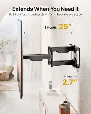 monTEK Full Motion TV Wall Mount for 50-100 Inch Large TVs up to 165 lbs, Long 25" Extension Articulating TV Mount Bracket for Off-Center Wood Studs 16" 18" 24", Max VESA 800x600 in Saudi Arabia