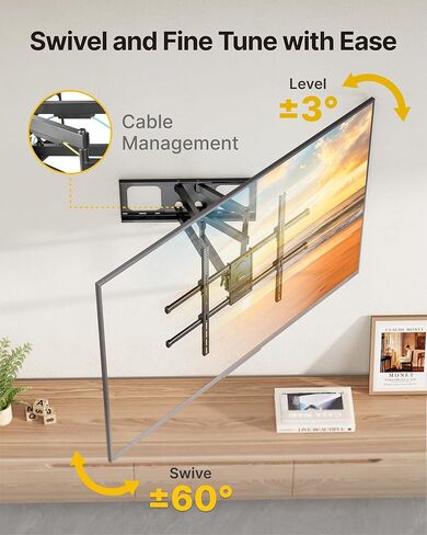 monTEK Full Motion TV Wall Mount for 50-100 Inch Large TVs up to 165 lbs, Long 25" Extension Articulating TV Mount Bracket for Off-Center Wood Studs 16" 18" 24", Max VESA 800x600 in Saudi Arabia