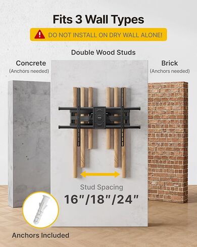 monTEK Full Motion TV Wall Mount for 50-100 Inch Large TVs up to 165 lbs, Long 25" Extension Articulating TV Mount Bracket for Off-Center Wood Studs 16" 18" 24", Max VESA 800x600 in Saudi Arabia