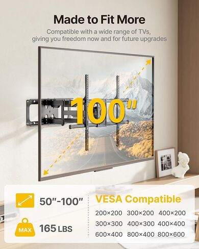 monTEK Full Motion TV Wall Mount for 50-100 Inch Large TVs up to 165 lbs, Long 25" Extension Articulating TV Mount Bracket for Off-Center Wood Studs 16" 18" 24", Max VESA 800x600 in Saudi Arabia
