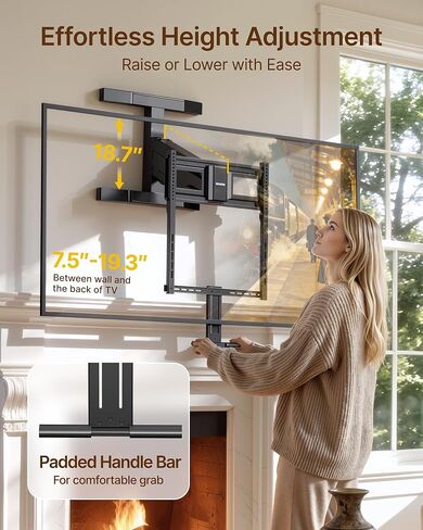 monTEK Fireplace Pull Down TV Mount for 43-86 Inch TVs Up to 99lbs, Swivel & Leveling Drop Down TV Mount, Pull Down TV Mount Over Fireplace with Padded Handle Bar, Max VESA 600x400mm in Saudi Arabia