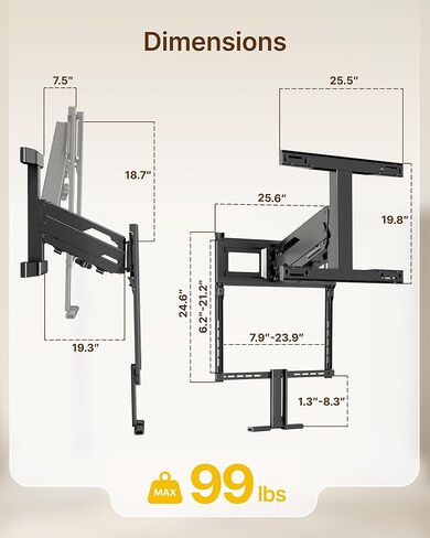 monTEK Fireplace Pull Down TV Mount for 43-86 Inch TVs Up to 99lbs, Swivel & Leveling Drop Down TV Mount, Pull Down TV Mount Over Fireplace with Padded Handle Bar, Max VESA 600x400mm in Saudi Arabia
