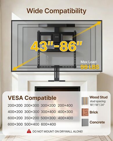 monTEK Fireplace Pull Down TV Mount for 43-86 Inch TVs Up to 99lbs, Swivel & Leveling Drop Down TV Mount, Pull Down TV Mount Over Fireplace with Padded Handle Bar, Max VESA 600x400mm in Saudi Arabia