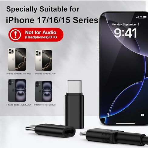 محول USB C إلى Lightning [معتمد من Apple MFi] لهاتف iPhone 17e/17/Air/17 Pro/17 Pro Max/16e/16 15 Pro Max Plus، 2 حزمة من محول Lightning إلى USB-C للشحن السريع ومزامنة البيانات، وليس لسماعات الرأس/الصوت/OTG in Saudi Arabia