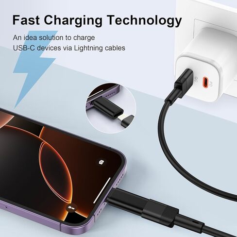 محول USB C إلى Lightning [معتمد من Apple MFi] لهاتف iPhone 17e/17/Air/17 Pro/17 Pro Max/16e/16 15 Pro Max Plus، 2 حزمة من محول Lightning إلى USB-C للشحن السريع ومزامنة البيانات، وليس لسماعات الرأس/الصوت/OTG in Saudi Arabia