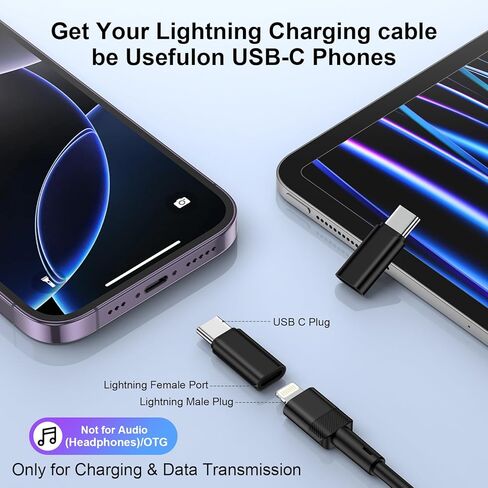محول USB C إلى Lightning [معتمد من Apple MFi] لهاتف iPhone 17e/17/Air/17 Pro/17 Pro Max/16e/16 15 Pro Max Plus، 2 حزمة من محول Lightning إلى USB-C للشحن السريع ومزامنة البيانات، وليس لسماعات الرأس/الصوت/OTG in Saudi Arabia