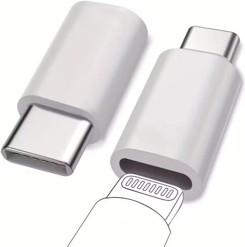 قطعتان من محول Lightning Female إلى USB C Male، مناسب فقط للشحن ونقل البيانات، أبيض in Saudi Arabia