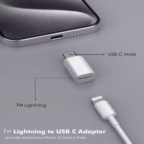 قطعتان من محول Lightning Female إلى USB C Male، مناسب فقط للشحن ونقل البيانات، أبيض in Saudi Arabia