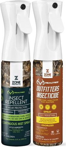 Zone Realtree Complete Bundle - 10oz Picaridin Insect Repellent & 10oz Permethrin Outfitter's Continuous Spray, 12-Hour Protection Against Ticks, Chiggers, Mosquitoes, (2) 10oz Bottles in Saudi Arabia
