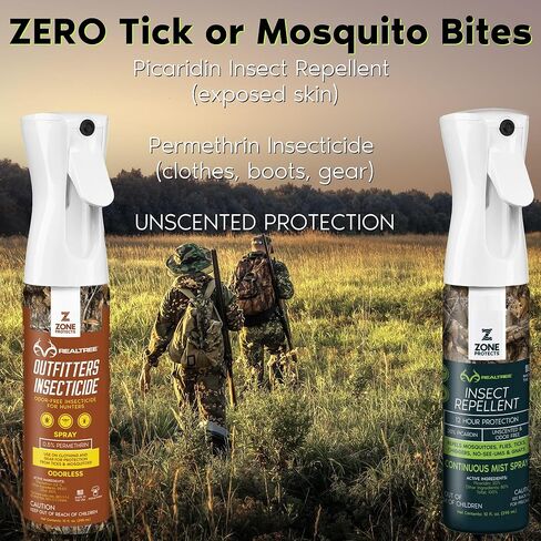Zone Realtree Complete Bundle - 10oz Picaridin Insect Repellent & 10oz Permethrin Outfitter's Continuous Spray, 12-Hour Protection Against Ticks, Chiggers, Mosquitoes, (2) 10oz Bottles in Saudi Arabia