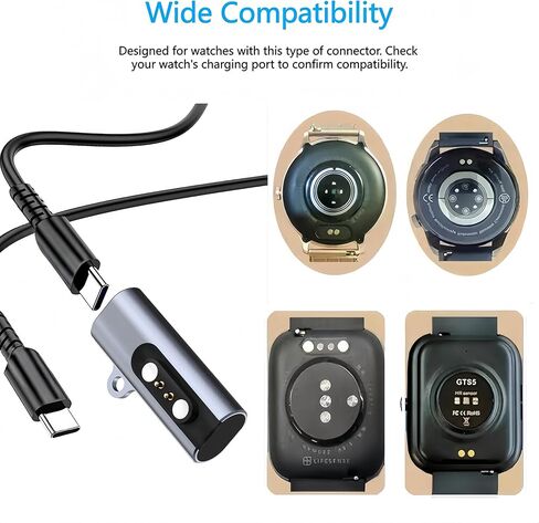 شاحن عالمي مغناطيسي 2 دبوس للساعة الذكية، محول شحن USB من النوع C إلى 2 دبوس لـ VeryFit Da Fit Letsfit Willful YAMAY Uwatch وجميع الساعات الذكية مقاس 2.54 مم - 2.84 مم [موديل A&B، مقاس واحد] in Kuwait