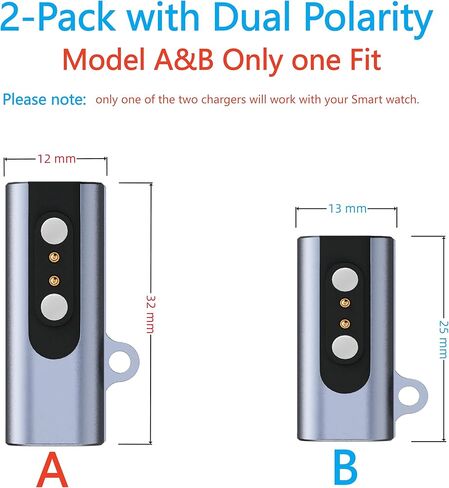 شاحن عالمي مغناطيسي 2 دبوس للساعة الذكية، محول شحن USB من النوع C إلى 2 دبوس لـ VeryFit Da Fit Letsfit Willful YAMAY Uwatch وجميع الساعات الذكية مقاس 2.54 مم - 2.84 مم [موديل A&B، مقاس واحد] in Kuwait