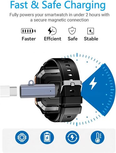 شاحن عالمي مغناطيسي 2 دبوس للساعة الذكية، محول شحن USB من النوع C إلى 2 دبوس لـ VeryFit Da Fit Letsfit Willful YAMAY Uwatch وجميع الساعات الذكية مقاس 2.54 مم - 2.84 مم [موديل A&B، مقاس واحد] in Kuwait