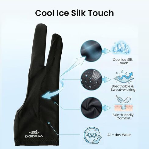 DIGIDRAW 2-Finger Artist Drawing Glove, Space Cotton Padding for Anti-Mistouch, Lightweight & Breathable Ice Silk, Extended Wrist Design, for Graphics Drawing Tablets in Saudi Arabia