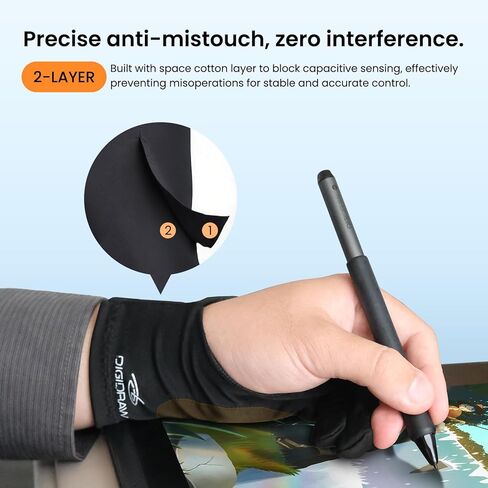 DIGIDRAW 2-Finger Artist Drawing Glove, Space Cotton Padding for Anti-Mistouch, Lightweight & Breathable Ice Silk, Extended Wrist Design, for Graphics Drawing Tablets in Saudi Arabia