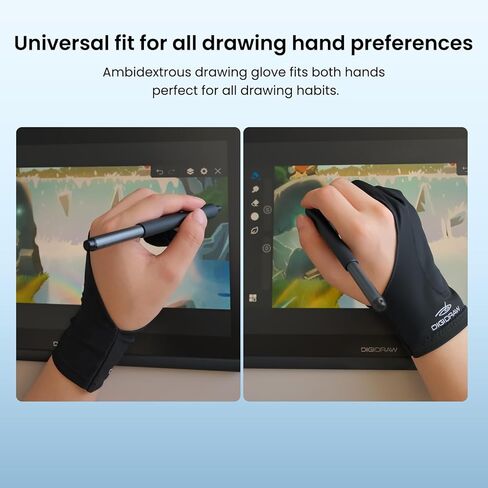DIGIDRAW 2-Finger Artist Drawing Glove, Space Cotton Padding for Anti-Mistouch, Lightweight & Breathable Ice Silk, Extended Wrist Design, for Graphics Drawing Tablets in Saudi Arabia