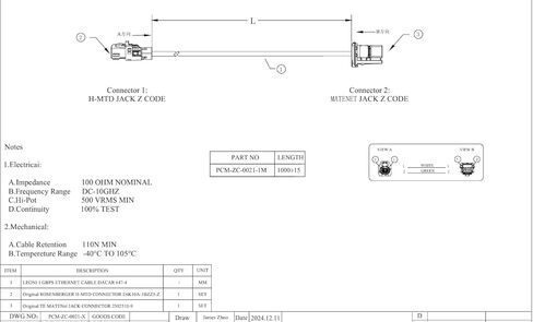 كابل إيثرنت أصلي من Rosenberger H-MTD أنثى إلى TE MATEnet أنثى للسيارات 1 جيجابت في الثانية E6K10A-1BZZ5-Z إلى 2302510-9 موصل محمي 100/1000BASE-T1 لكاميرا ADAS، ECU، شبكة IVI (1M/3.28FT) in Saudi Arabia
