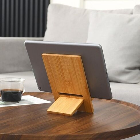 Universal Natural Bamboo Phone Stand, Eco-Friendly Wooden Desktop Cradle, Portable Smartphone Holder Compatible with All Mobile Devices for Desk, Bedstand and Kitchen, 1 Pack in Saudi Arabia
