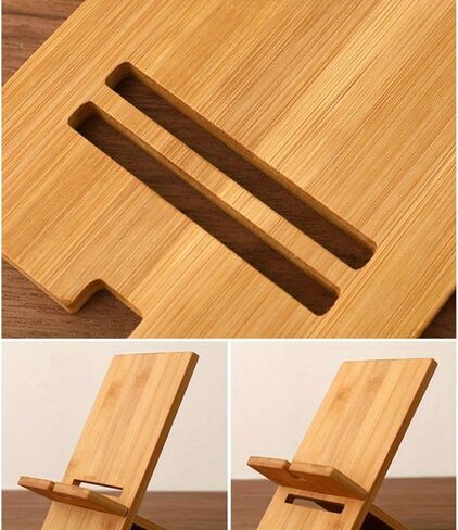 Universal Natural Bamboo Phone Stand, Eco-Friendly Wooden Desktop Cradle, Portable Smartphone Holder Compatible with All Mobile Devices for Desk, Bedstand and Kitchen, 1 Pack in Saudi Arabia