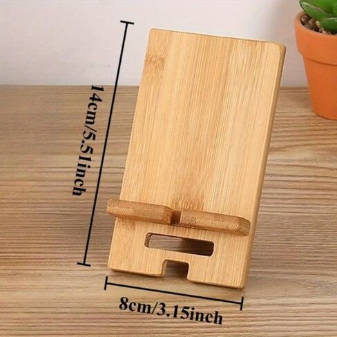 Universal Natural Bamboo Phone Stand, Eco-Friendly Wooden Desktop Cradle, Portable Smartphone Holder Compatible with All Mobile Devices for Desk, Bedstand and Kitchen, 1 Pack in Saudi Arabia