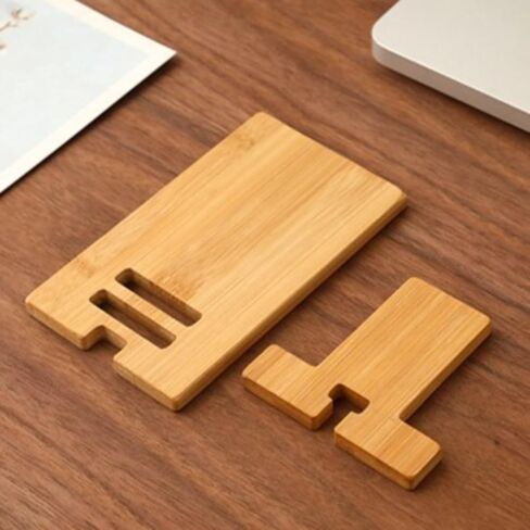 Universal Natural Bamboo Phone Stand, Eco-Friendly Wooden Desktop Cradle, Portable Smartphone Holder Compatible with All Mobile Devices for Desk, Bedstand and Kitchen, 1 Pack in Saudi Arabia