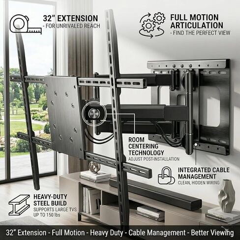 Full Motion TV Wall Mount with 32 Inch Extra Long Extension Articulating Arm, Heavy Duty Dual Stud Bracket for 90 Inch TVs, Max 120 lbs, Sliding Lateral Shift for Perfect Centering, VESA 800x600mm in Saudi Arabia