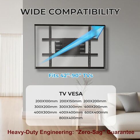 Full Motion TV Wall Mount with 32 Inch Extra Long Extension Articulating Arm, Heavy Duty Dual Stud Bracket for 90 Inch TVs, Max 120 lbs, Sliding Lateral Shift for Perfect Centering, VESA 800x600mm in Saudi Arabia
