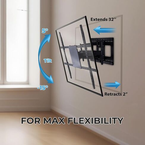 Full Motion TV Wall Mount with 32 Inch Extra Long Extension Articulating Arm, Heavy Duty Dual Stud Bracket for 90 Inch TVs, Max 120 lbs, Sliding Lateral Shift for Perfect Centering, VESA 800x600mm in Saudi Arabia