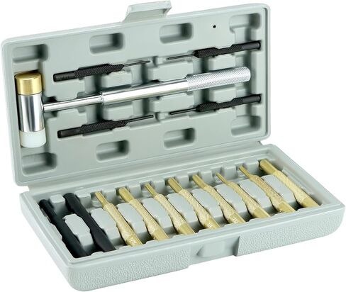 QWORK Hammer and Punch Set - Chrome Plated Steel Hammer with Nylon & Brass Heads, Assorted Brass, Steel, & Nylon Punches, Molded Plastic Storage Case in Saudi Arabia